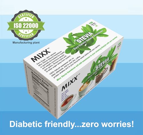 Image of Mixx Stevia Sugar Free Natural Sweetener! Zero Calorie - Zero Fat -Zero Carb - Zero worries! Diabetic Friendly! 100 Sachets -1 Pack