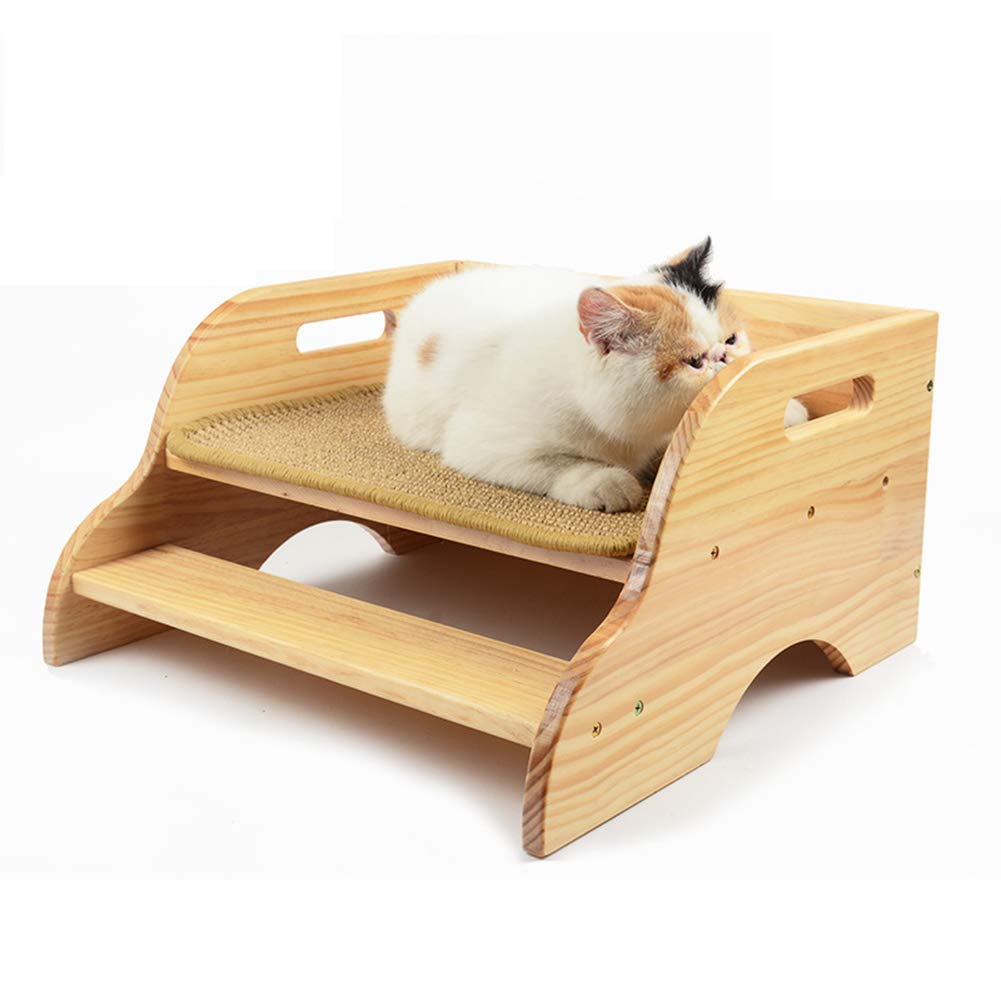 Panier chat bois design scandinave avec sisal intégré pour salon moderne