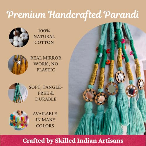 Image of Zippy Flora Handmade Boho Parandi / Paranda Traditional Hair Accessory for Women & Girls | Ethnic Braided Hair Tassels, Choti Hair Extension, Decorative Braid Jewelry for Festive & Wedding Hairstyles (Neelima Turquoise Blue)