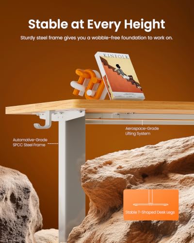 Image of ErGear Height Adjustable Electric Standing Desk, 32 x 19 Inches Sit Stand up Desk, Memory Computer Home Office Desk, Light Vintage Brown