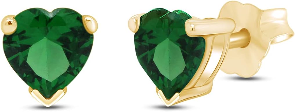 6 MM Heart Shape Simulated Birthstone Stud Earrings In 14K Yellow Gold Over Sterling Silver