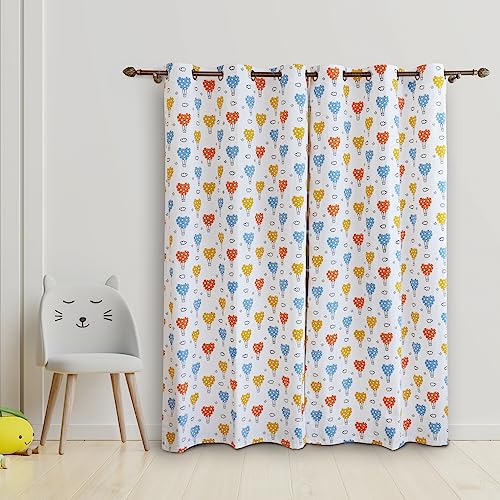 Image of HOMEMONDE Air Balloon Printed Kids Curtain Set of 2 - Cotton 8 Feet Long Door Curtains, Top Style Eyelets - (Multicolor, 96 Inches)