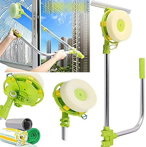 DayPlus スクイージーワイパー U 形窓掃除スクイージー 高所用水切りワイパー 伸縮ポール付き 高層ビル 両面ガラスクリーニングキット 軽量 U形設計 浴槽/台所/窓/キッチンなどの掃除に適用 長さは自由に調整可能