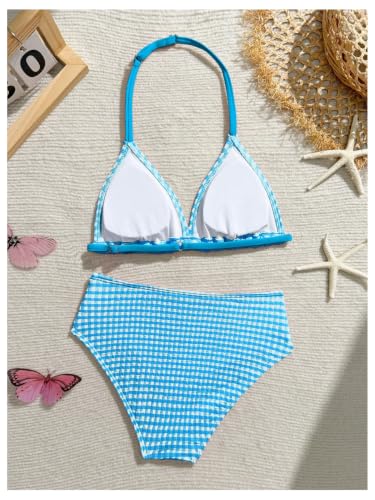 Image of RoseSeek Girl's Tie Dye Smocked 2 Piece Swimwear Sets Backless Halter Bikini Cute Brief Bathing Suit