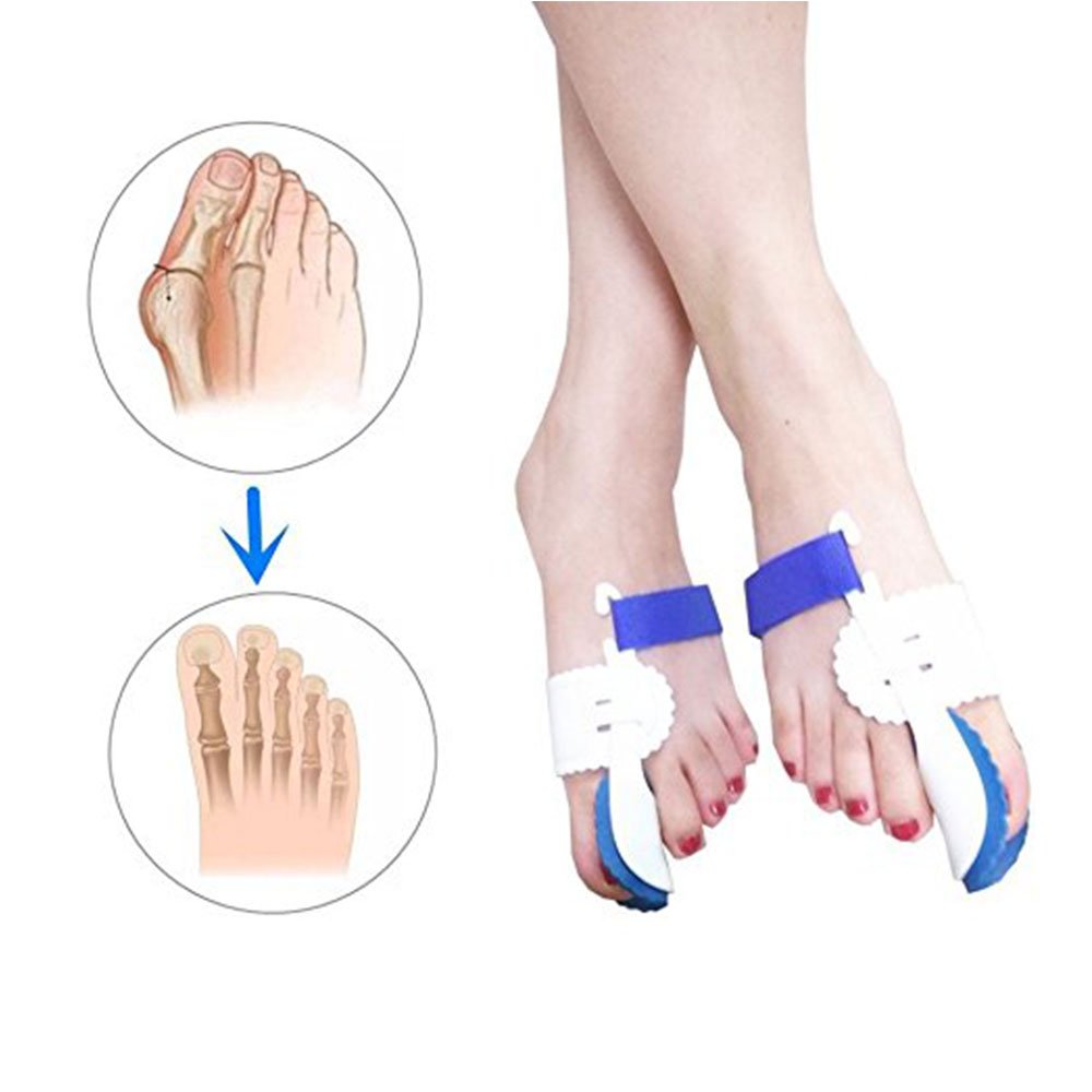 Pedimend Ballenzeh-Schiene, verstellbar, Schutz, bei entzündeten Fußballen, Korrektur, Hallux Valgus, Fußschmerzen, Hammerzehen, großer Zeh Trenner, Unisex, Fußpflege, Weiß und Blau, 2 Stück/1 Paar