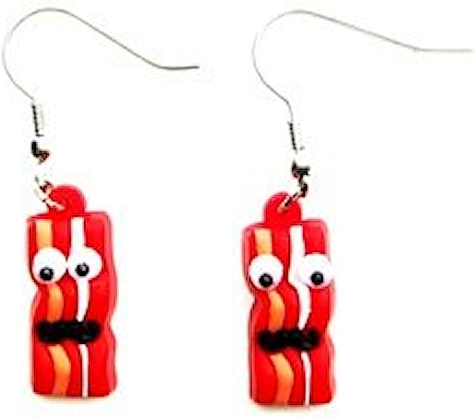 Bacon Earrings with Google Eyes and Mustache #2