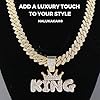 HALUKAKAH 18K Real Gold Plated Pendant Necklace Set for Men - Over 1000 Diamonds - Cuban Link Chain - Clustered Diamonds Crown King Letter Pendant - Hip Hop Style - Complete with Giftbox #1