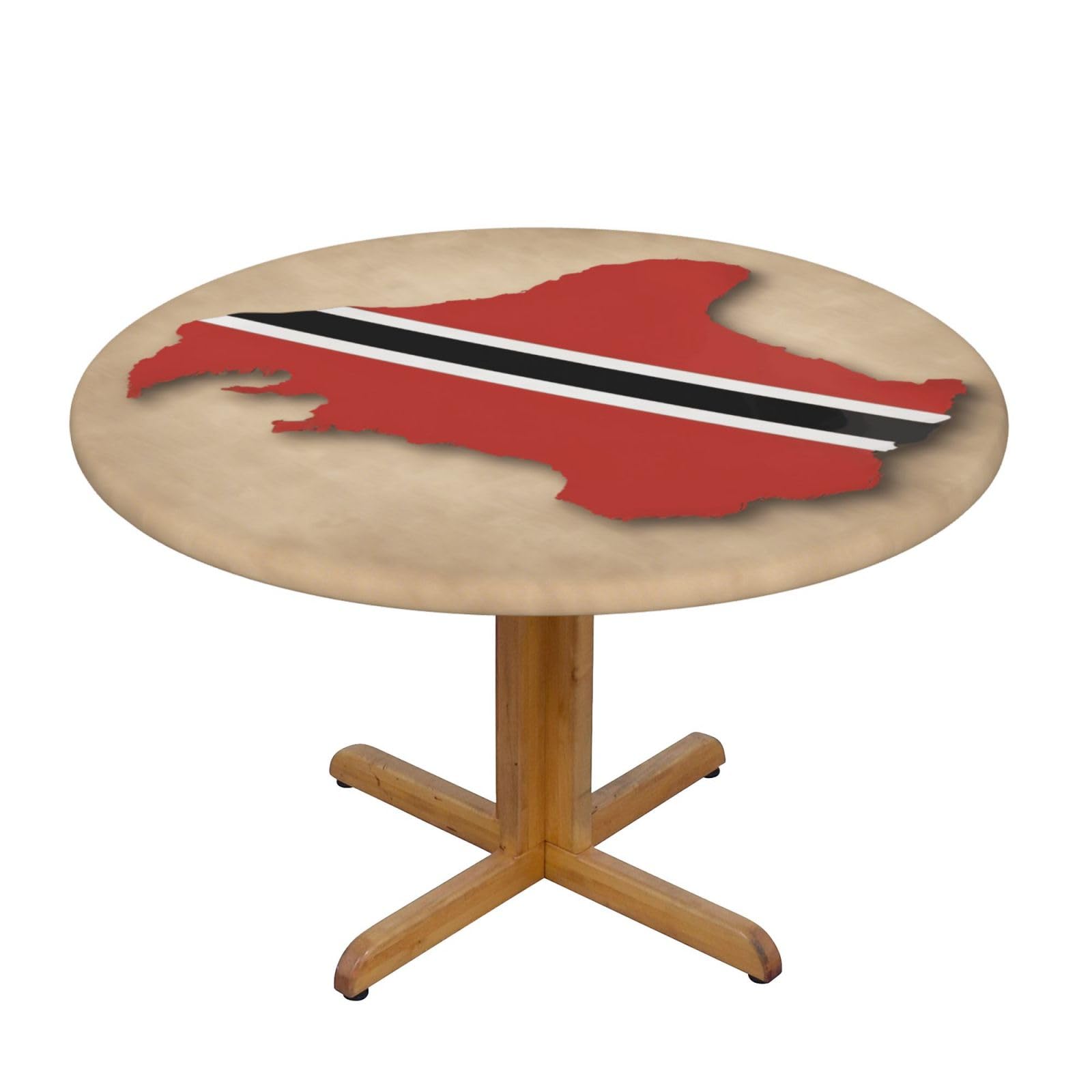 DUWAA Trinidad And Tobago Flag Map03 Print Oxford Fitted Table Cover For Patio Picnic, Waterproof Round Tablecloth For Home And Outdoor