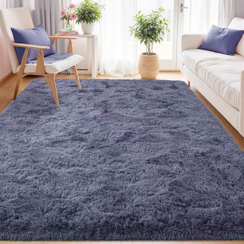 5x8 Fluffy Rug Living Room Rugs Girls, Plush Soft Fuzzy Area Carpet Non Slip for Bedroom Nursery Kids Girlie Elegant Home Decor Aesthetic,Dark Purple