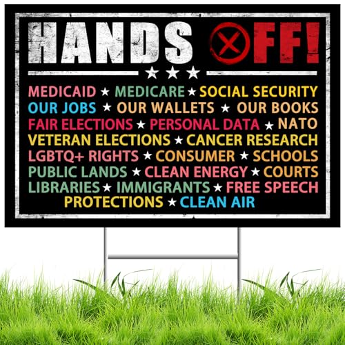 Democracy Protest Signs Anti-45th President | Hands Off Protest Anti Maga Yard Signs | Against Racism, Resist Fascism, Resist Hate Garden Lawn Sign | Double Sided with H-Stake Metal (Wide 18x24inches)