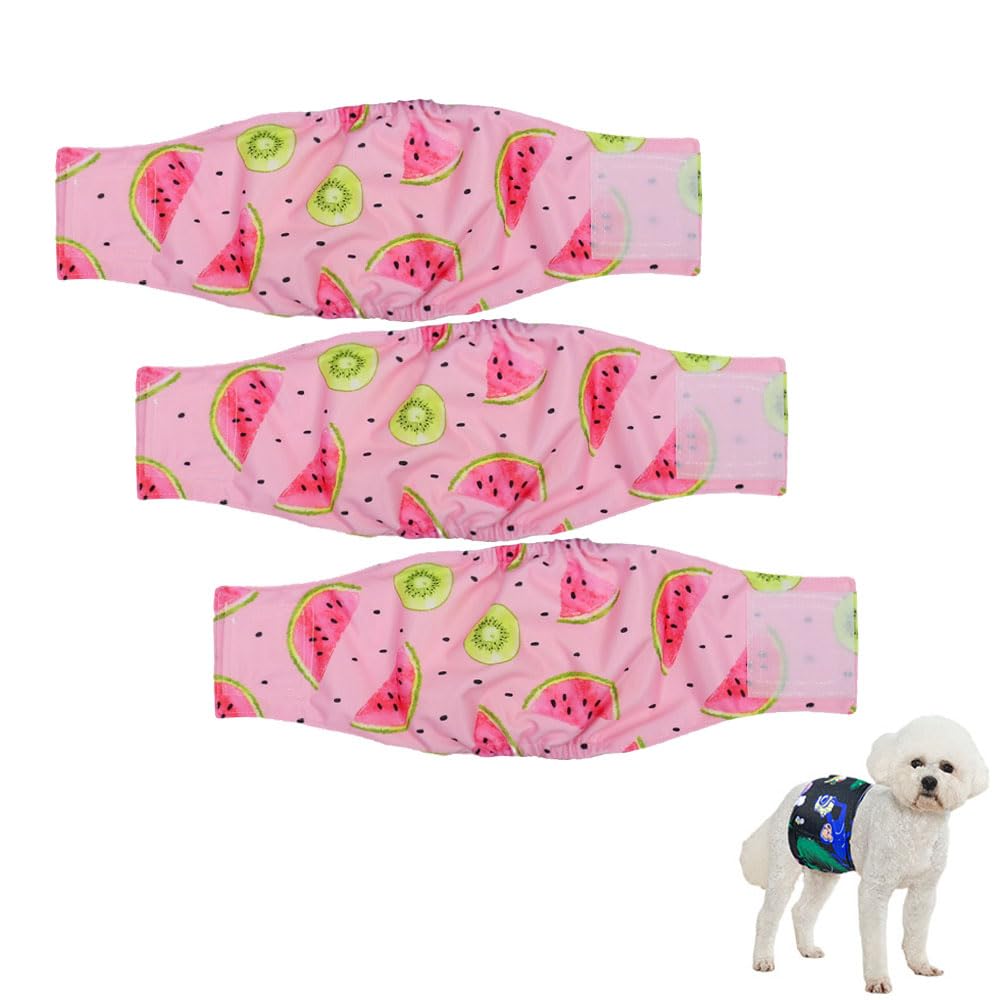 Hixingo 3 Packs Dog Nappies Male, Highly Absorbent Pet Diapers, Washable & Reusable Puppy Sanitary Wraps Panties Dog Incontinence for Small Medium Large Dog (L,Watermelon)