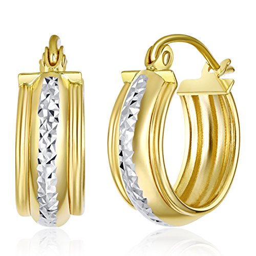 14k REAL Two Tone Gold 6mm Thickness Huggie Hoop Earrings (15mm Diameter)2