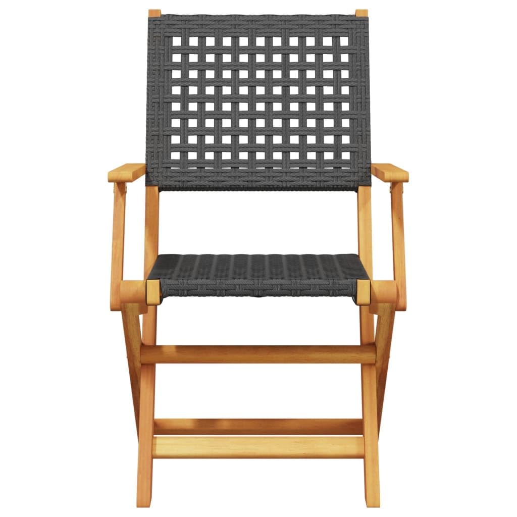 Gartenstühle 2er Set Schwarz, Massivholz Akazie & Poly Rattan, Klappbar, 54x57x91 cm, für Garten, Terrasse, Balkon, Hohe Tragfähigkeit