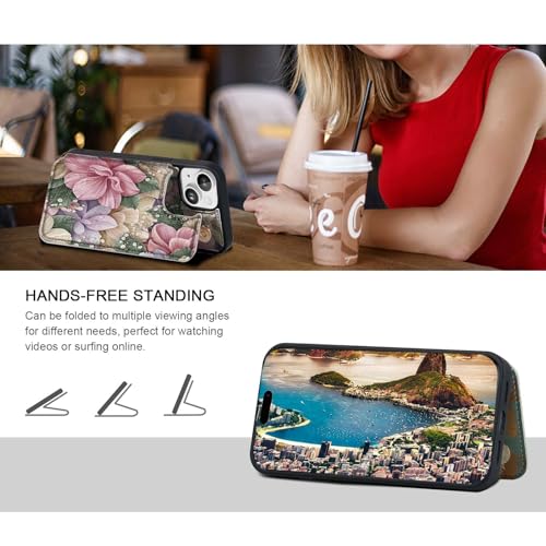 Amnirk Wallet Case for iPhone 13, Leather Flip Folio Cover Magnetic Clasp Pocket with 3 Card Holder for iPhone 13 (A-Blossoms) by Amnirk - Used condition - Image 3