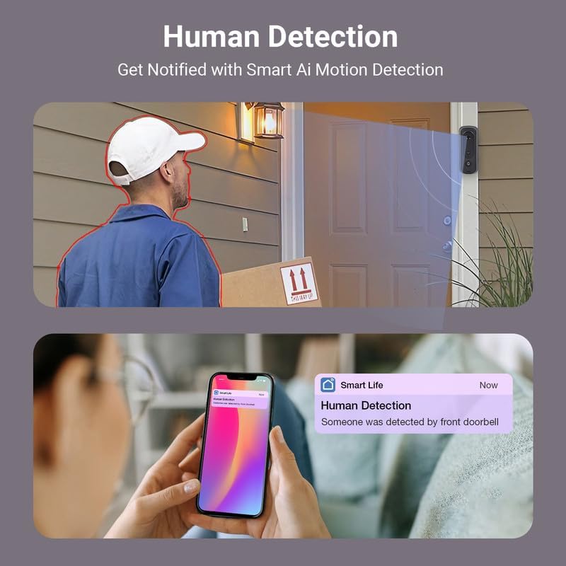 Miniatura 4 de Timbre de video inalámbrico inteligente con timbre  1080P HD Res, 6800mAh batería de timbre Tuya, audio bidireccional, detección humana PIR AI y