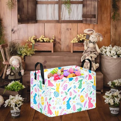Image of Rectangle Gift Storage Basket Home Shelf Storage Basket Organizer Box Clothes Laundry Hamper Nursery Basket Laundry Basket with Handles (Leaf Bunny)