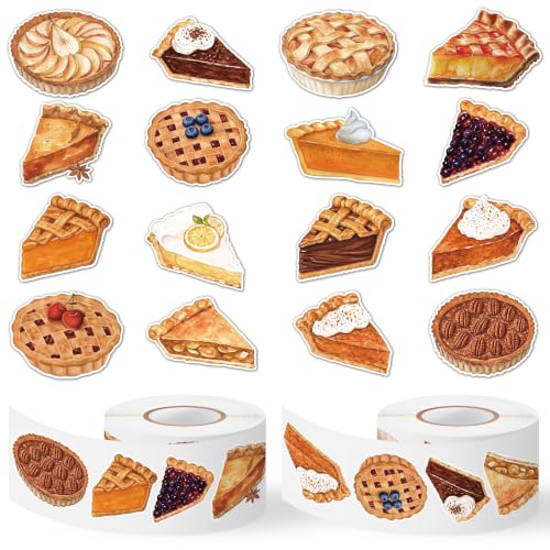 Image of Thanksgiving Pie Sticker for Laptop Water Bottle Scrapbook Gift | Autumn Thanksgiving Watercolor Waterproof Pie Easy Peel Sticker Roll for Scrapbooking Gift Wrapping Holiday Decor Kids Crafts