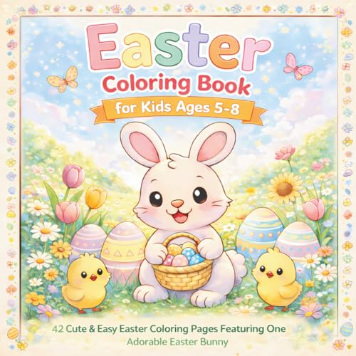 Easter Coloring Book for Kids Ages 5-8: 42 Cute & Easy Easter Coloring Pages Featuring One Adorable Easter Bunny