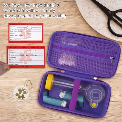 Image of MGZNMTY Travel Carrying Case Compatible with Asthma Inhaler Spacer for Adults and Children, Masks, Inhaler Holder with Asthma Alert Tag and Medical Card, Carabiner (Only Case) (Galaxy)