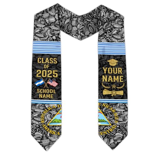 MonkeyVan Custom Nicaraguans Graduation Sash 2025, Nicaragua Graduation Stole, Nicaraguans American Flag Graduation Sash 2025 Ncrg 9