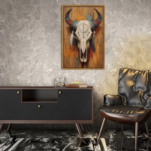 Image of AIYISU Western Bull Skull Canvas Wall Art Rustic Tribal Cow Skull Wall Decor, Southwestern Boho Prints Painting Rustic Western Farmhouse Artwork for Living Room Bedroom Office Home Decorations 24x36