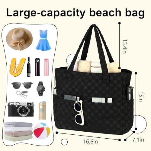Image of LEDAOU Large Beach Tote Bag Women Waterproof Sandproof Zipper Beach Tote Bag for Pool Gym Grocery Travel with Wet Pocket | Sandproof