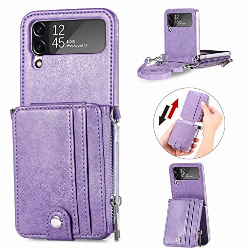 Telefone Flip Capas Compatível com o Samsung Galaxy Z Flip 4 5G Wallet Case【2 em 1 destacável】【Zippe