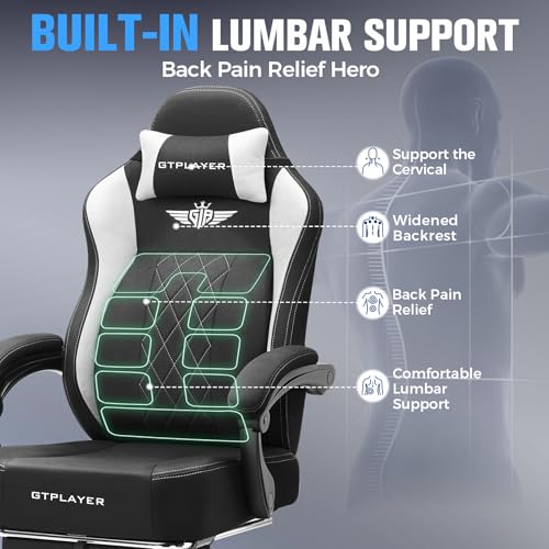 GTPLAYER Big and Tall Gaming Chair Breathable Fabric Computer Chair with Strong Lumbar Support, Comfortable Office Chairs with Pocket Spring Cushion, High Back Ergonomic Desk Chairs with Footrest - Image 4