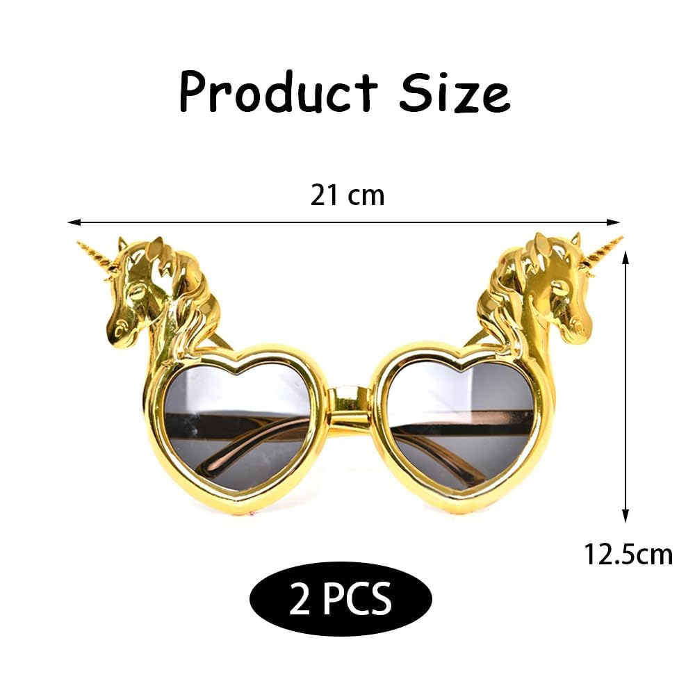 XFSRG Pack of 2 Creative Unicorn Heart Glasses Funny Funny Sunglasses Crazy Sunglasses Funny & Comfortable for Party Selfie & Props (Transparent) - Image 3