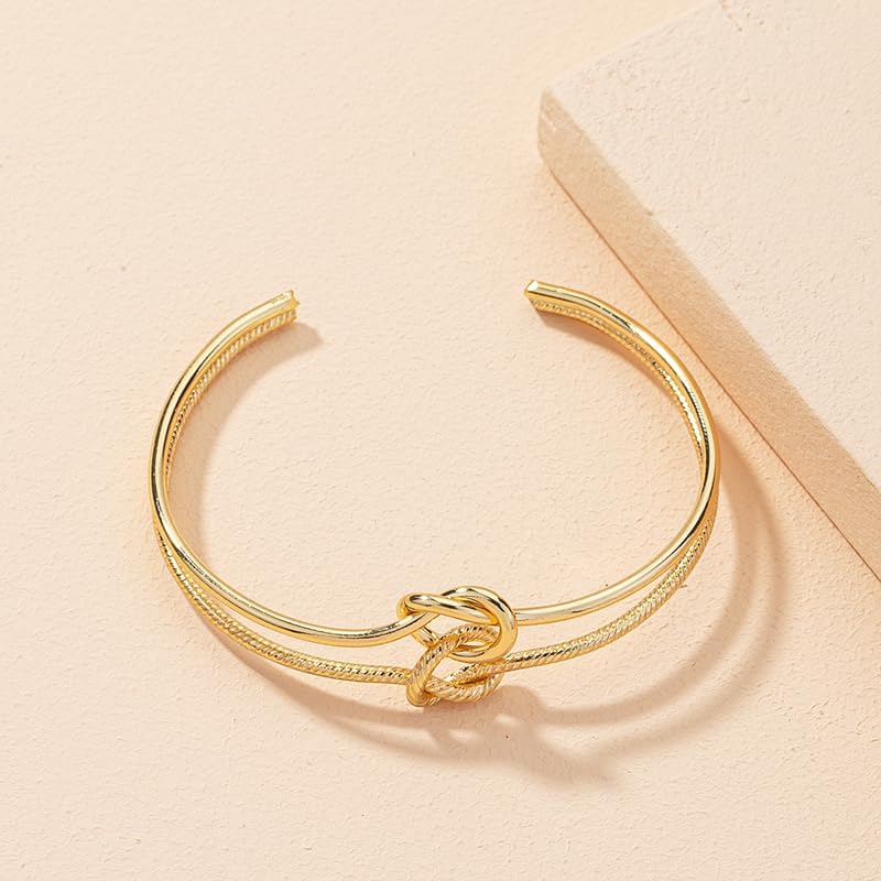 Gold Knot Cuff Bracelets for Women,Adjustable Rope Stack Non Tarnish Statement Forever Friendship Minimalist Trendy Bracelet Jewelry Gifts for Women - Image 5