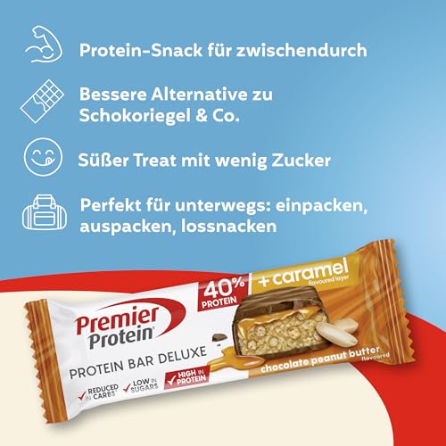 Premier Protein - Protein Bar Deluxe 40% - Chocolate Peanut Butter - 12x50g - Low sugar - Low Carb - palmölfrei