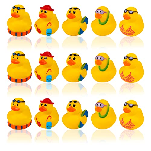 15 Piezas Patitos de Goma Baño, Surtidos Bañera Patos de Jeep Patos de Goma Bebe Flotante Juguete de Pato para Niños Regalos de Fiesta Piscinas Playa de Verano Fiestas de Cumpleaños (5 Estilos)