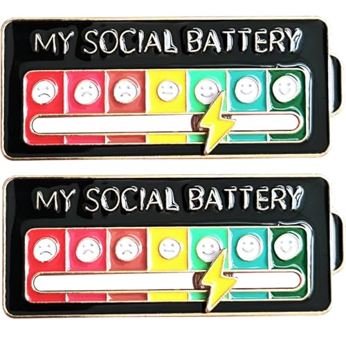 Arturbo 2PCS Cool Funny Cute My Social Battery Slider Enamel Introvert Lapel Pins Brooch Badges for Backpacks Bags Hats Gifts Decoration