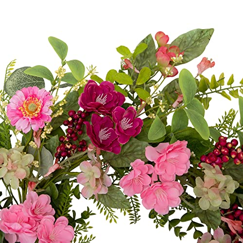 Vgia 20 Inch Spring Wreath Summer Door Wreath Artificial Floral Wreath Spring And Summer Decorations Home Farmhouse Decor With Pink Flowers And Green Foliage For Party Wedding Decor #TOP2