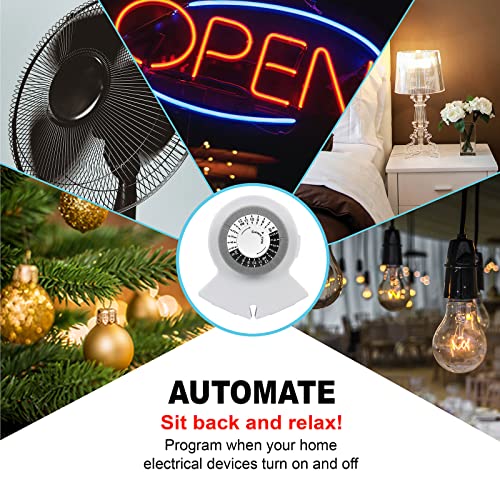 Clear Power Indoor Timer (Dual Pack) 2 Grounded Outlet 24 Hour Mechanical Timer For Lamps, Holiday Decor, Grow Lights, Aquarium, White, Dcit-00032P-Dc #TOP5