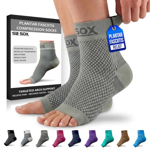 SB SOX Compression Socks for Plantar Fasciitis Relief Comfort (Gray, Large)