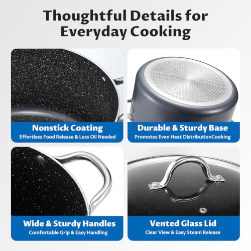 BEZIA 8 Quart Nonstick Stock Pot with Lid, Induction Compatible Cooking Pot - Image 4
