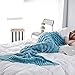 Mermaid Tail Blanket, Saplit Handmade Knitted Warm Sofa Quilt Living Room Sleeping Bag for Adults and Kids 180cm x 90cm (Light blue)