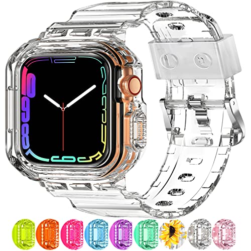 XYF Compatible for Crystal Clear Apple Watch Bands, 45mm 44mm 42mm Bumper Case for Men Women Jelly Sport Cover Strap for iWatch Ultra 3 2 Series 11 10 9 8 7 SE 6 5 4 3 (CrystalClear, 42/44/45)