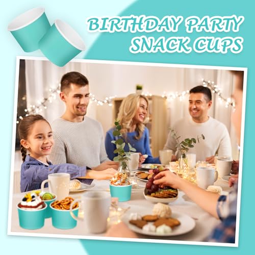Image of Nuenen 300 Pcs 8 oz Summer Ice Cream Paper Cups Bulk Disposable Dessert Cups Solid Color Paper Dessert Bowls for Snack Sundae Spring Party Favors Ice Cream Bar Supplies (Teal Color)