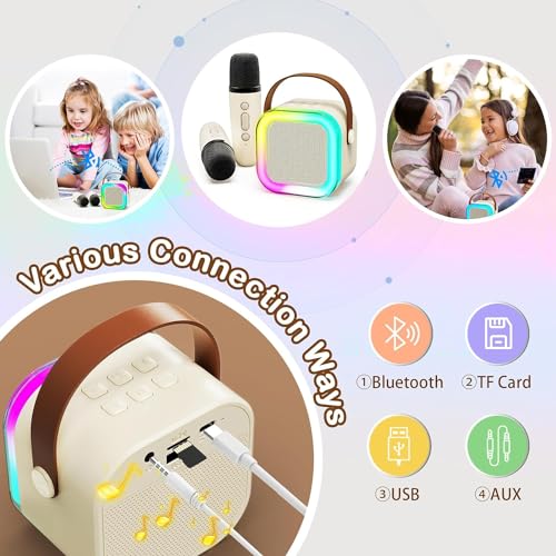 Máquina de Karaoke Portátil com 2 Microfone Sem Fio, LucZeng Mini Alto-falante Bluetooth Portátil co