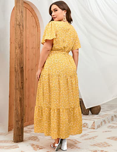 Image of ShopWonder Womens Plus Size V Neck Wrap Maxi Dress High Waist Ruffle Summer Casual Dress with Belt