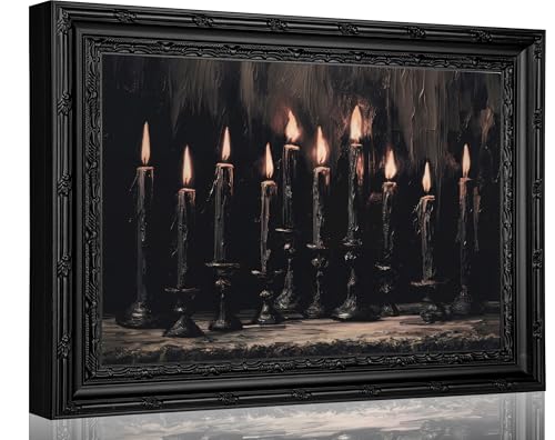 Framed Dark Gothic Canvas Wall Art,Black Candle Picture Wall Decor