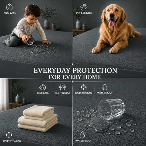 Image of BSB HOME Waterproof Terry Mattress Protector, Soft Cotton Terry Mattress Cover with Deep Pocket Fitted Sheet Style, Breathable & Noiseless Bed Protector, King Size - 72 x 78 + 9 Inches - Metallic Grey