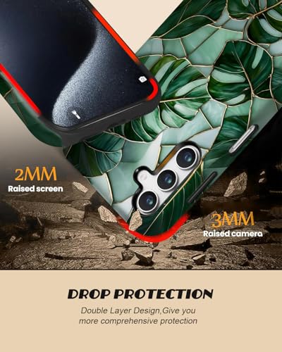 Coque Samsung S25 FE 5G vitrail vert monstera double protection antichoc