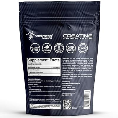 WELLNESS LABSRX Creatine Monohydrate Powder 500g 100 Servings Micronized Creatine Powder Supplement, Unflavored Creatine for Women and Men, Supports Muscle Strength, Energy, Endurance and Workout