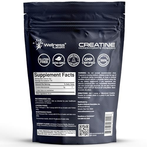 Image of WELLNESS LABSRX Creatine Monohydrate Powder 500g - 100 Servings Micronized Creatine Powder Supplement, Unflavored Creatine for Women and Men, Supports Muscle Strength, Energy, Endurance and Workout