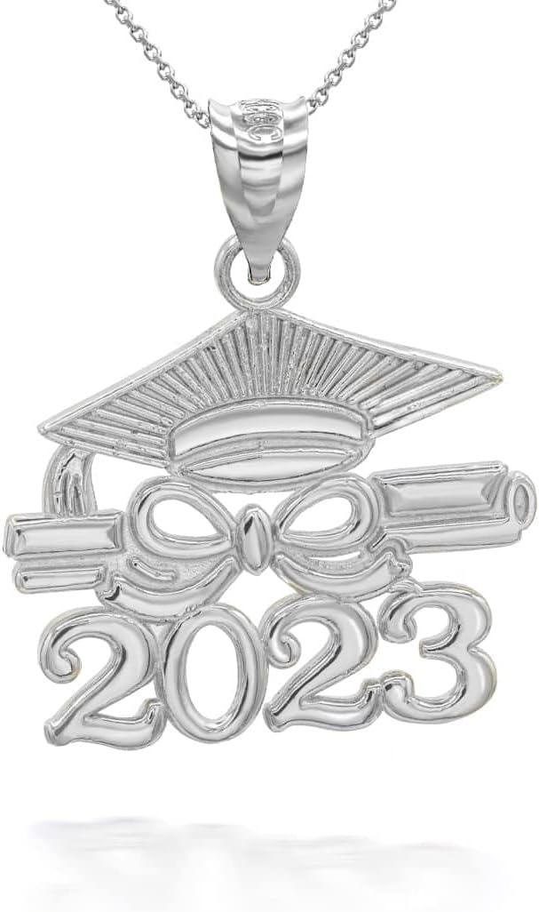 Claddagh Gold 2015 To 2024 Graduation Cap & Diploma Infinity Ribbon Pendant Necklace Available in 10K Yellow, Rose and White