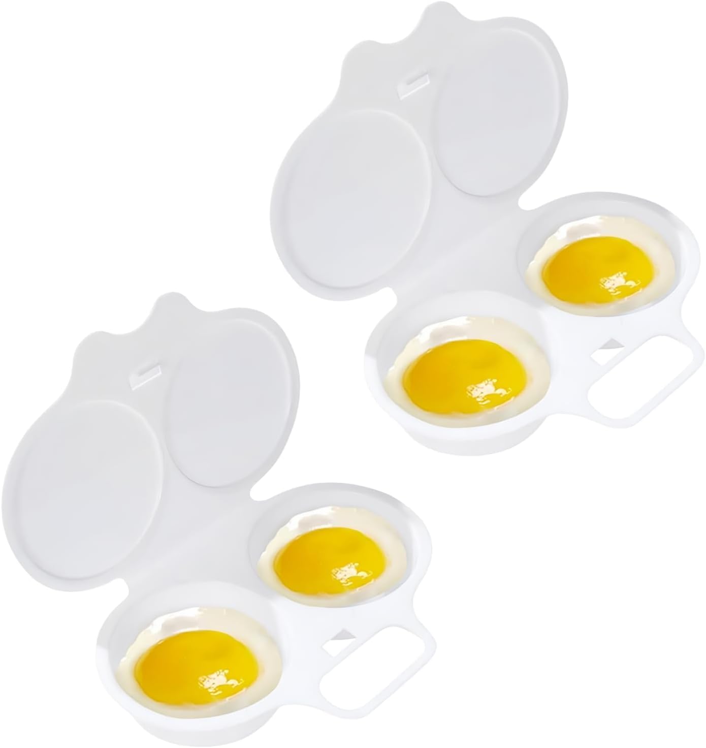 2Pcs White Egg Poacher, 2 Cavity Nonstick Poached Egg Maker With Lid, Double Drain Poached Egg Cups, Egg Poacher Microwave Egg Cooker, Kitchen Cooking Gadgets(13 * 5cm)