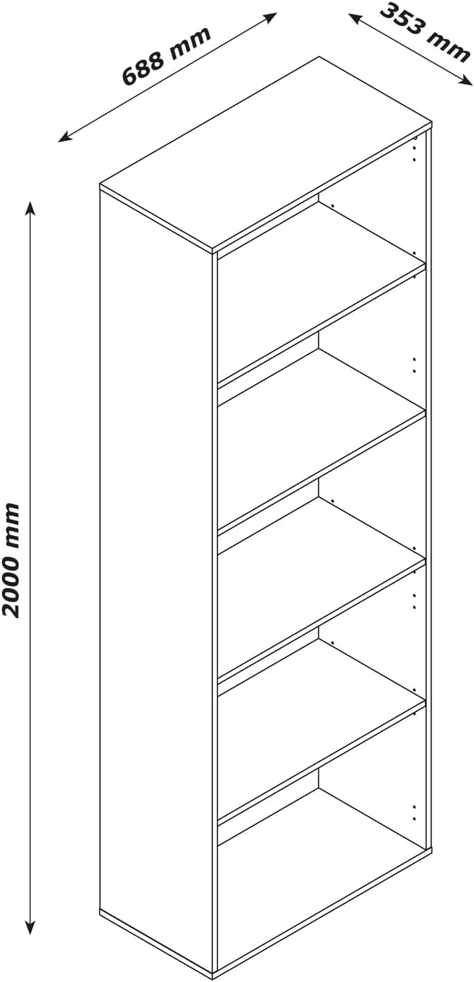 Mercatone Germanvox, Libreria Moderna 4 Ripiani, Mobile Scaffale, Legno Melaminico Ecologico, Indipendente, Studio/Ufficio, Ripiani Regolabili, 69x35x200 cm, Bianco
